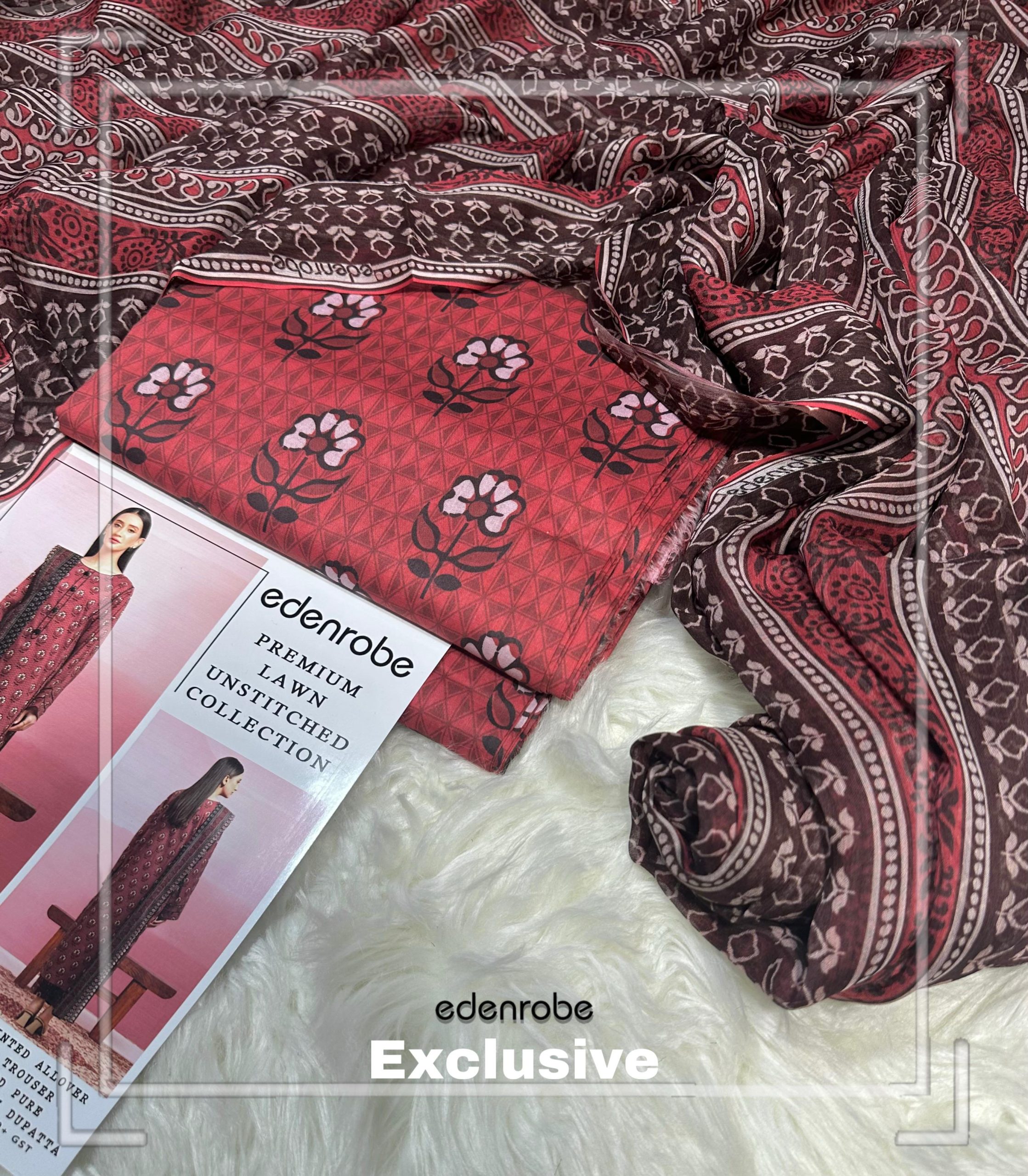 3 Pc Unstiched Fabric Lawn | Brand: EDENROBE | Best Collection 2025 - Image 3